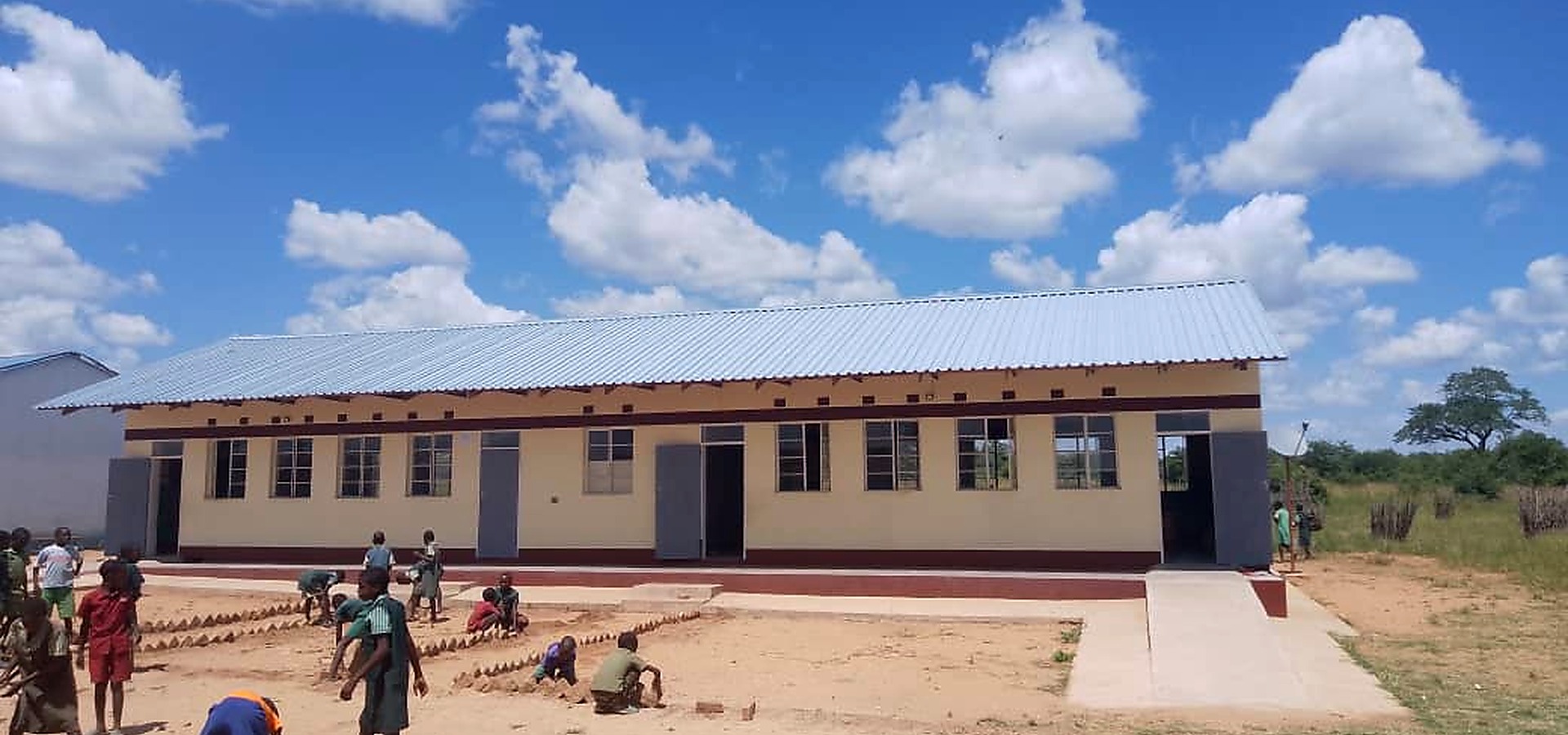 School infrastructure project with children outside